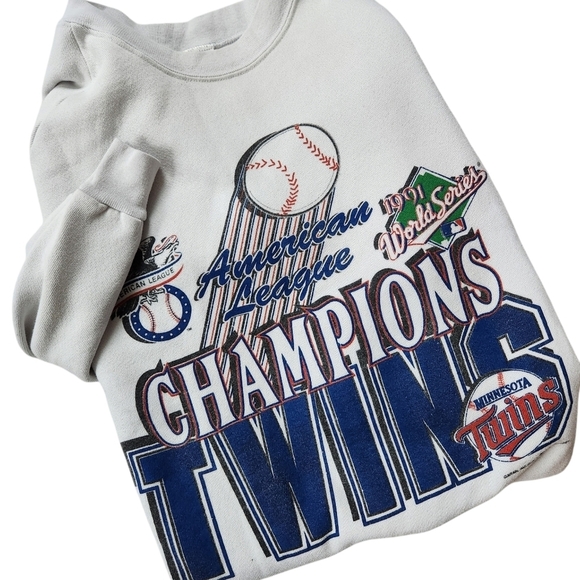 Vintage 90s World Series Twins Baseball Crewneck Sweater sz XL - Picture 1 of 6